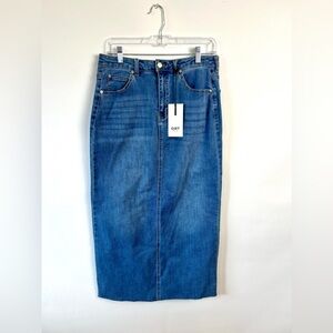 Oat New York Denim Jean Maxi Skirt Size 8/29‎ NWT Raw Hem Back Slit